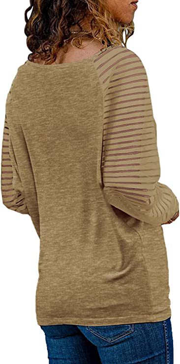Striped Sleeve V Neck Cotton Long Sleeve Top
