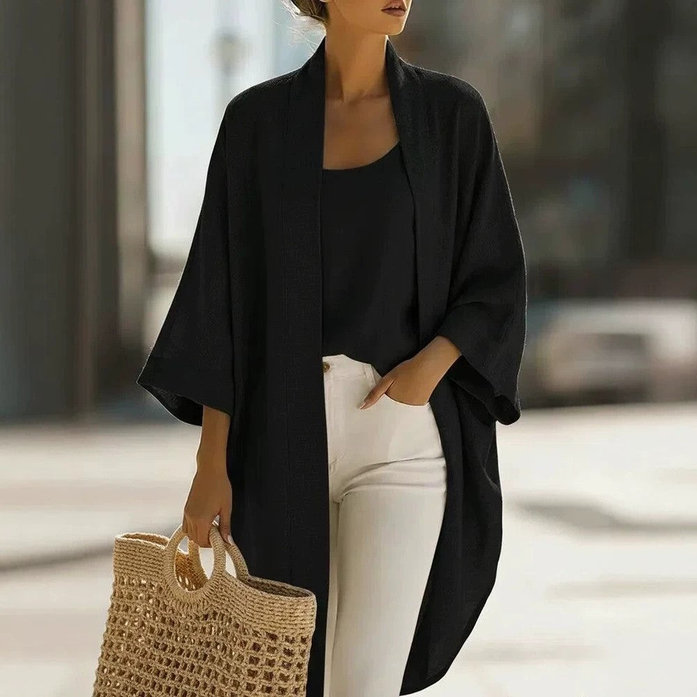 Women's Linen Blend Kimono Cardigan Tank 2 Piece Set