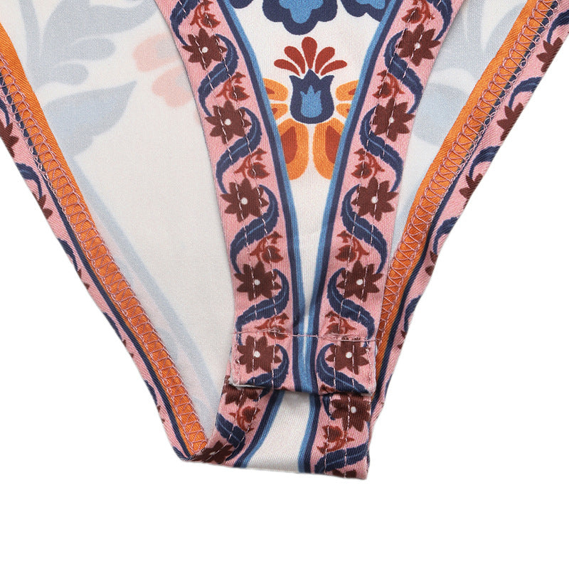 Boho Floral One Shoulder Bodysuit Tie Strap Top
