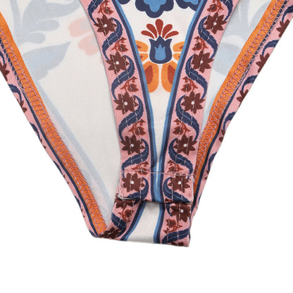 Boho Floral One Shoulder Bodysuit Tie Strap Top