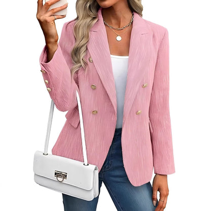 Women's Plaid Double Breasted Blazer Slim Fit Office Jacket