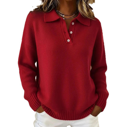 Women Oversized Polo Collar Button Knit Sweater