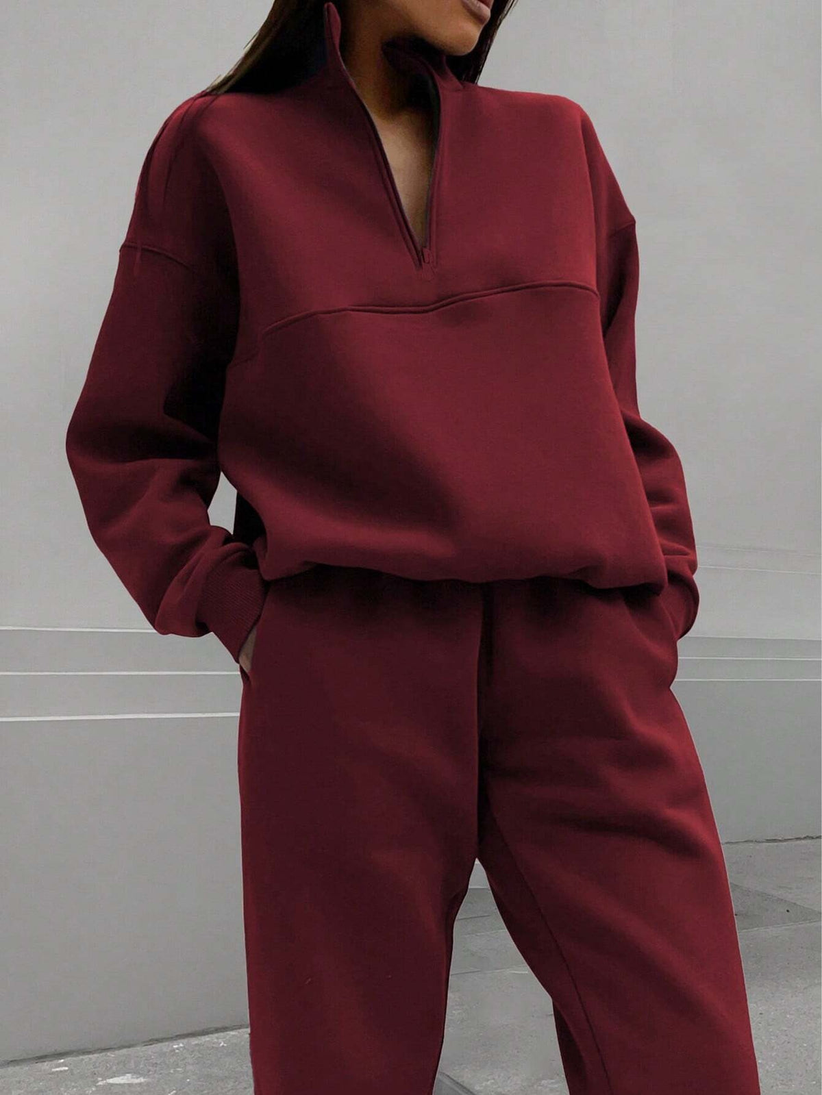 Women's Fleece Half Zip Sweatshirt Jogger Lounge Set