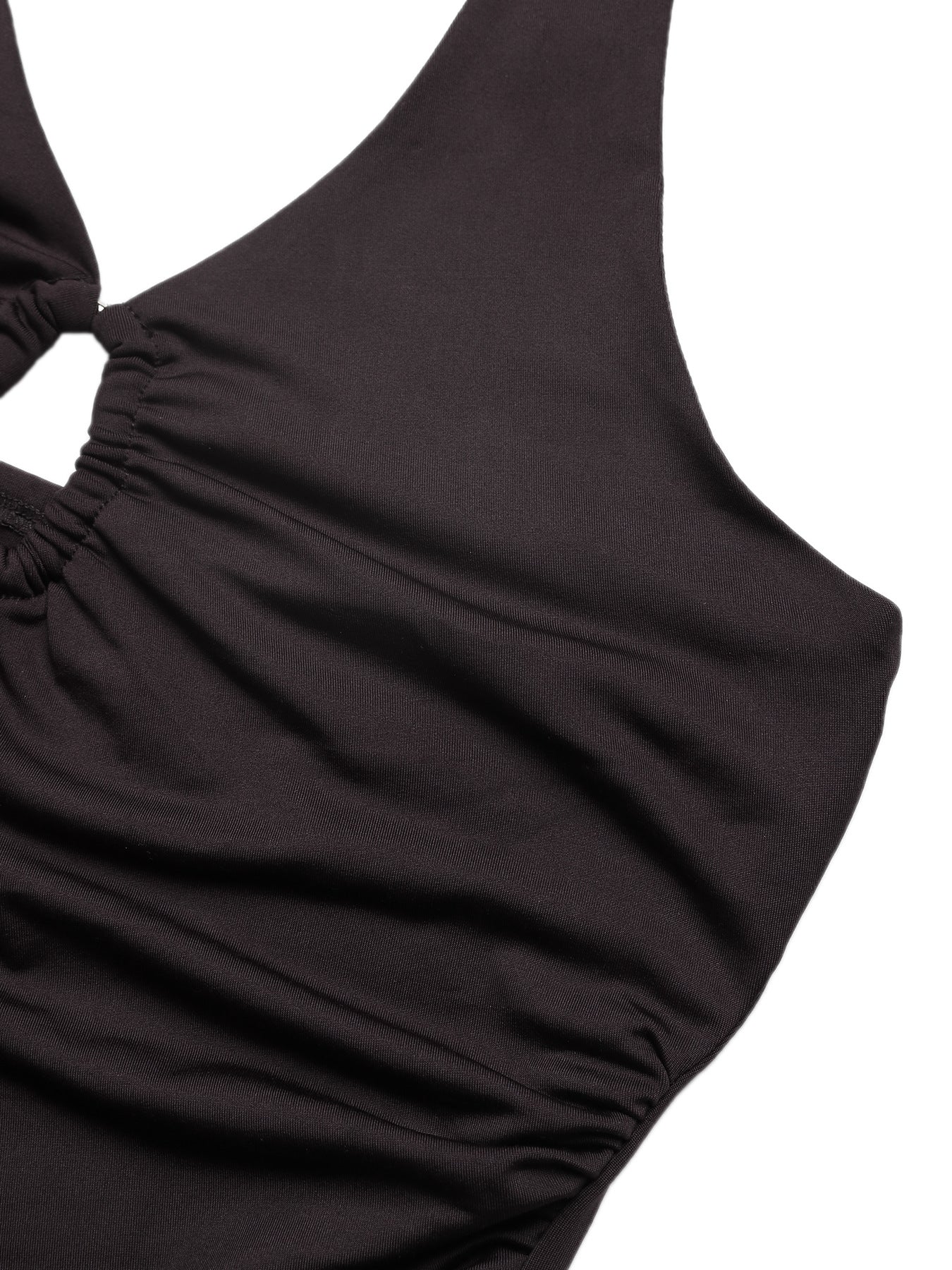 Solid Halter Cutout Bodysuit Sexy Sleeveless Bodycon Top