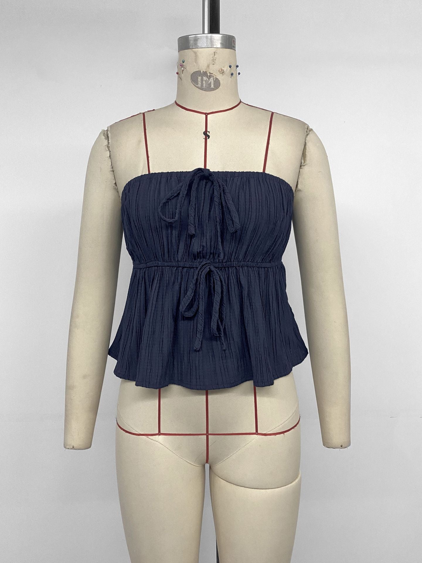 Navy Strapless Ruffle Top & Wide Leg Pants Two Piece Set