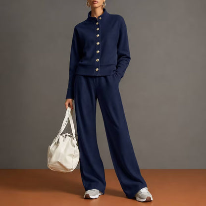 Women's Button Front Sweatshirt Wide Leg Pants Lounge Set