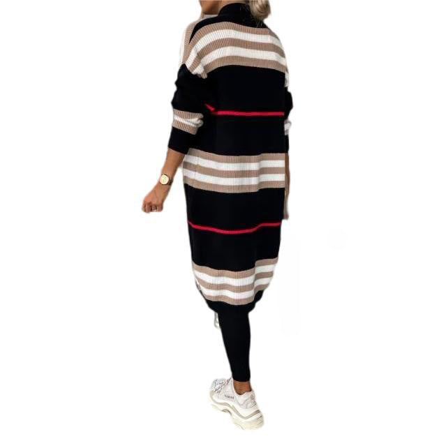 Women's Striped Long Cardigan Open Front Oversized