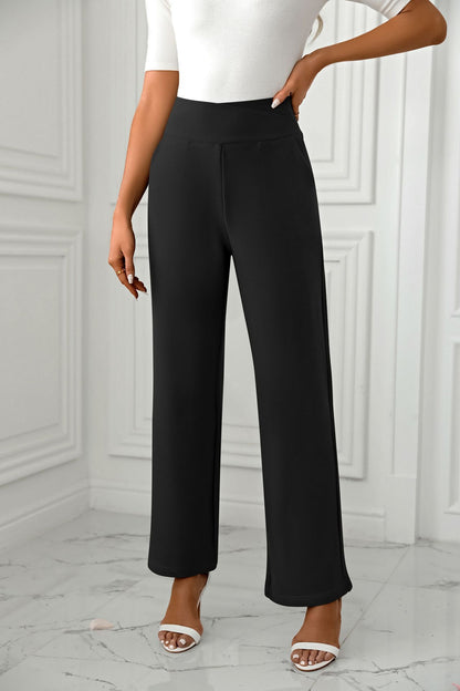 Women's High-Waist Flare Pants - Casual Loose Straight-Leg
