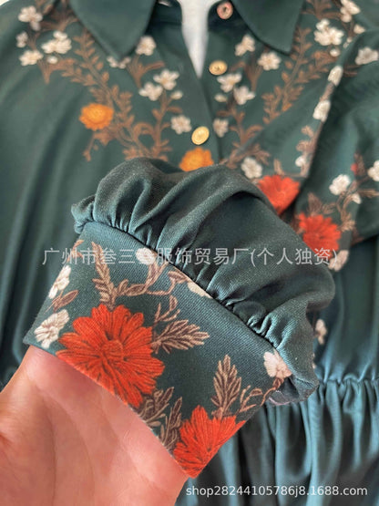 Boho Floral Maxi Dress Long Sleeve Mesh Flowy