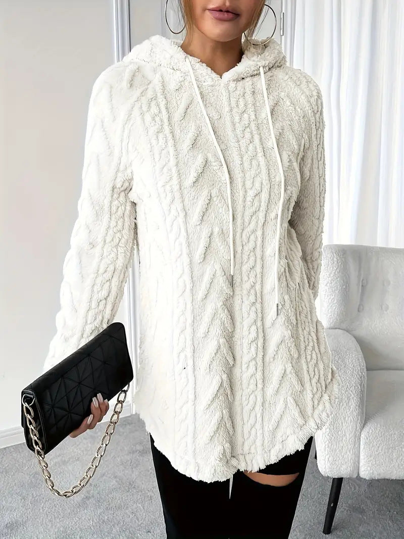 Women's Textured Sherpa Hoodie Drawstring Pullover