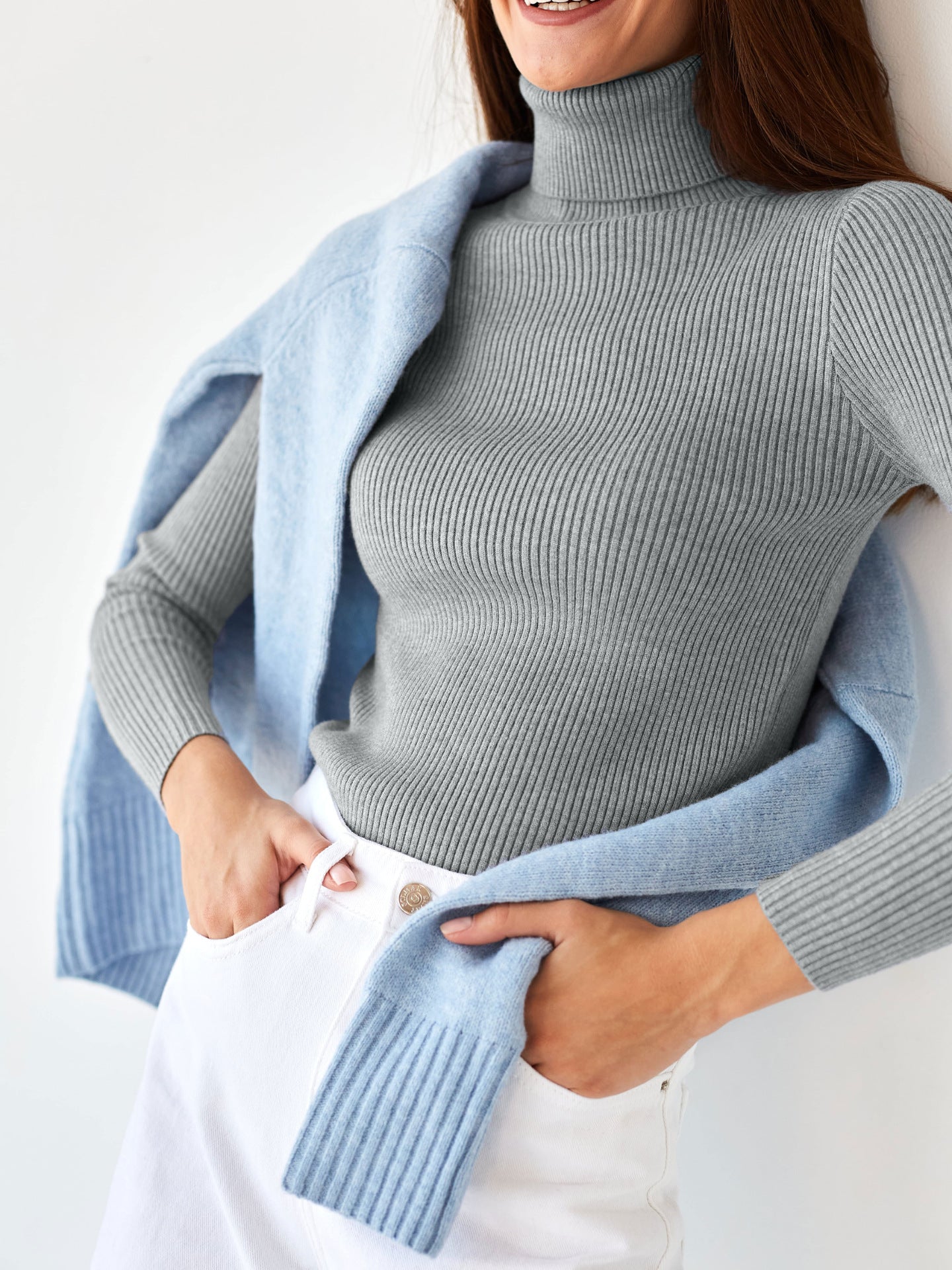Women's Ribbed Turtleneck Knit Sweater Top