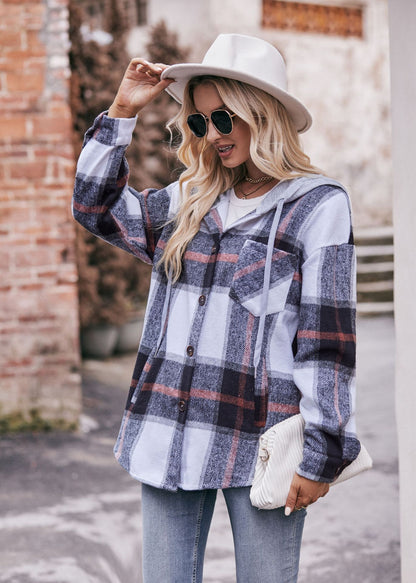 Plaid Hooded Shacket Jacket Oversized Fall Layering Coat