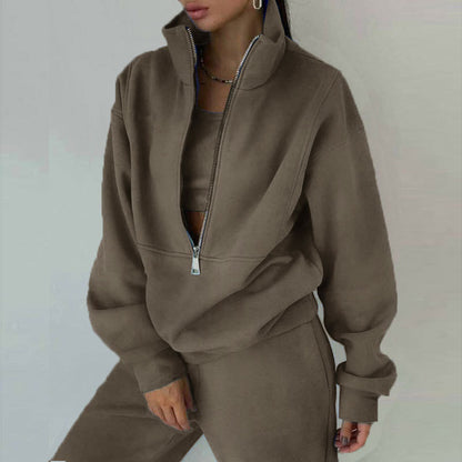 Women's 2 Piece Half Zip Fleece Sweatshirt Pants Set