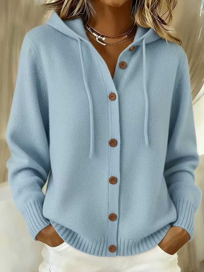 Women's Oversized Hooded Button Front Knit Cardigan Sweater