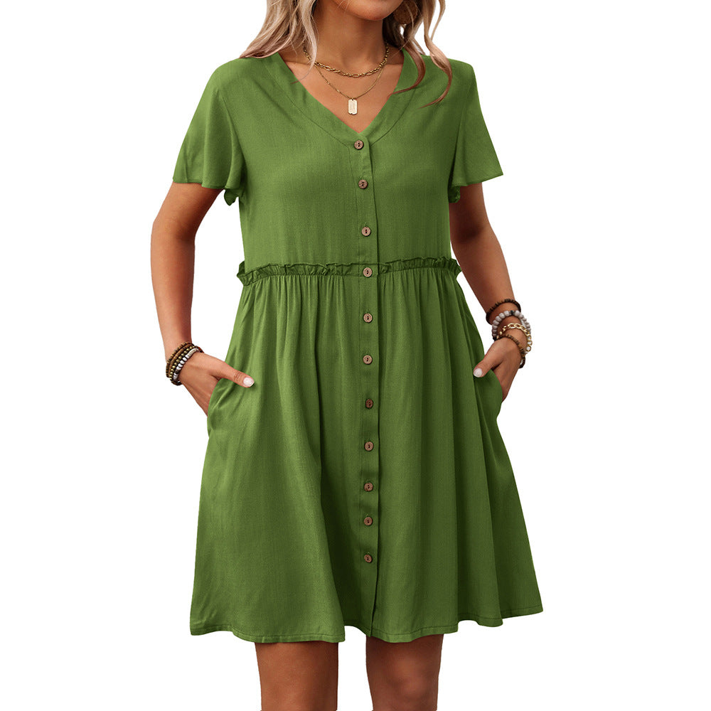 Bohemian V-Neck Ruffle Dress