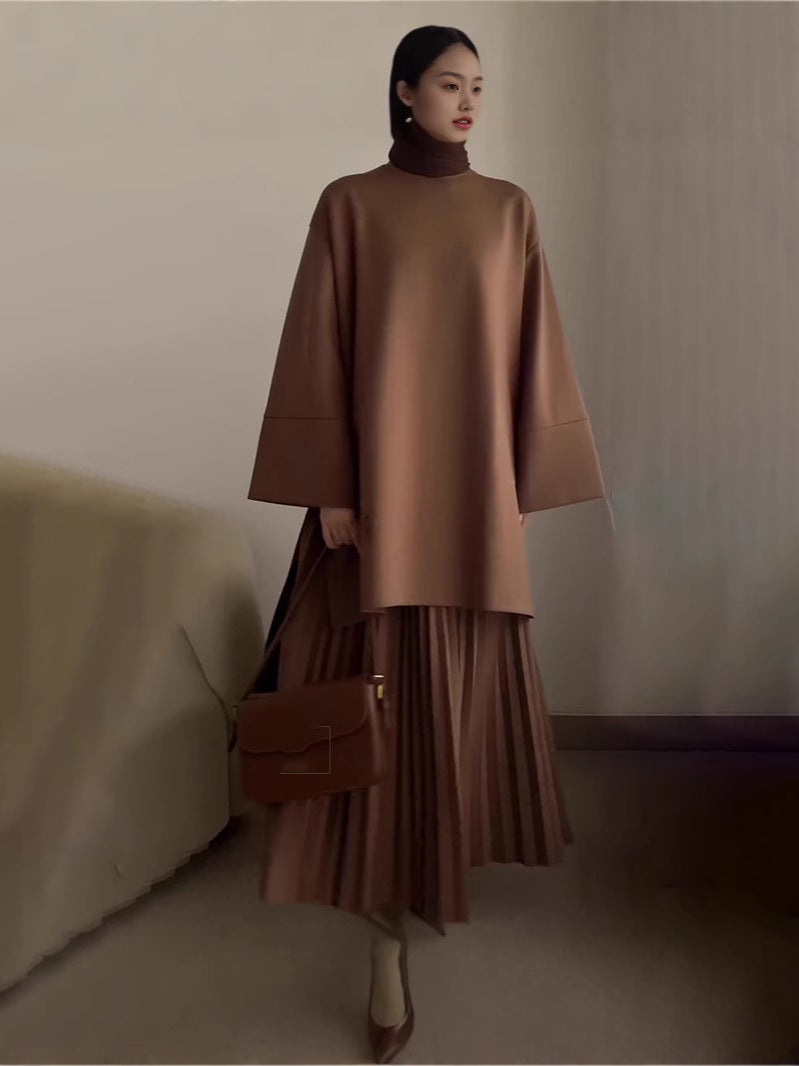 Women Oversized Sweatshirt Pleated Maxi Skirt Set