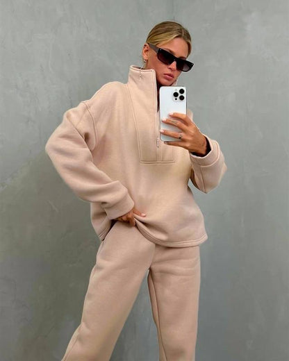 Women's Oversized Quarter Zip Tracksuit Set