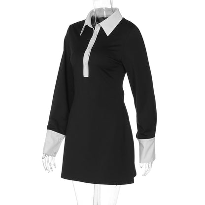 Women's Contrast Collar Long Sleeve Bodycon Mini Dress