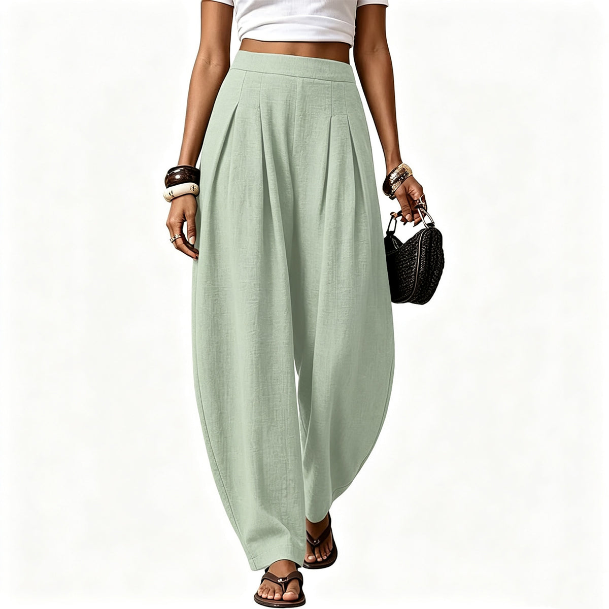 Women High Waisted Boho Linen Wide Leg Palazzo Pants