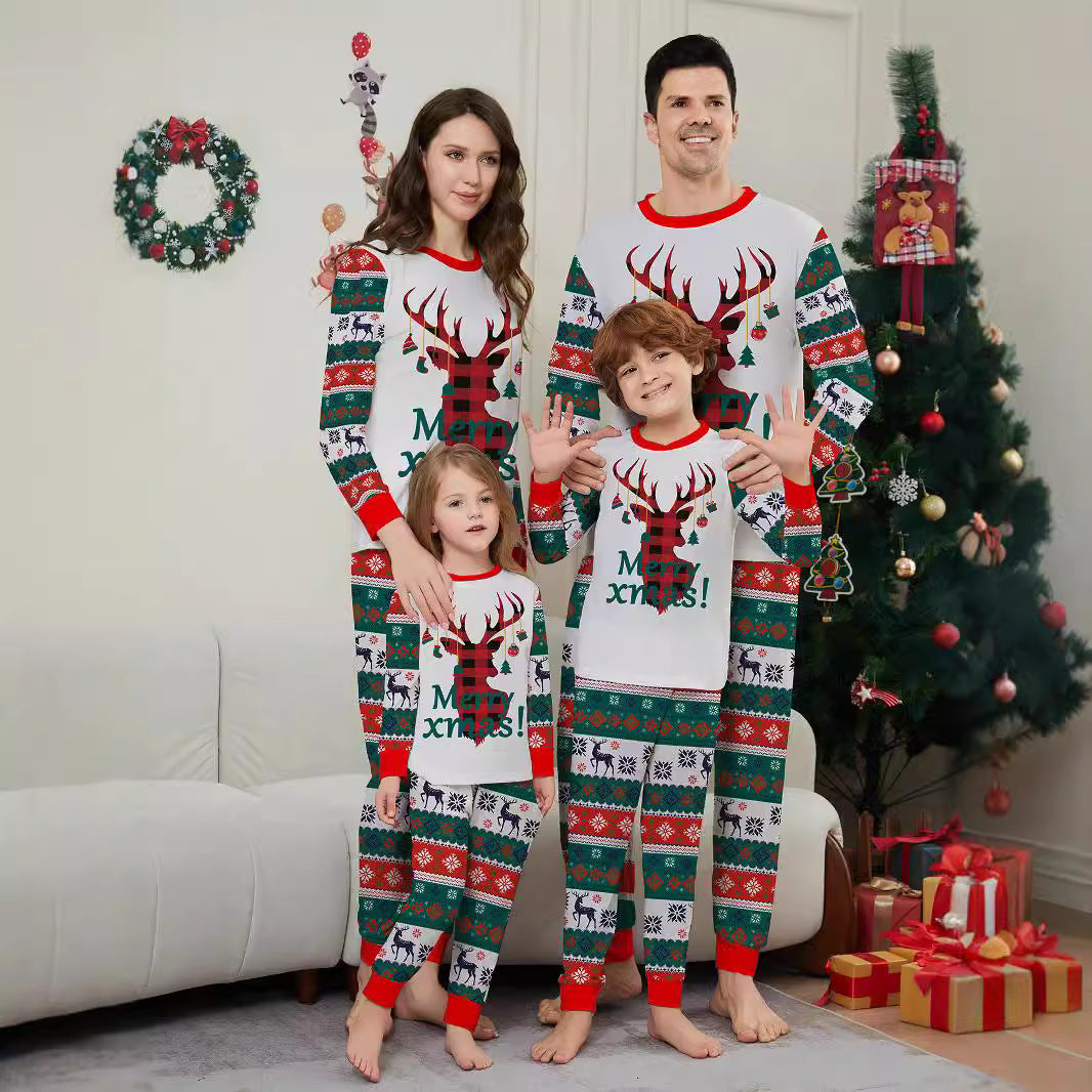 Snowflake Letter Striped Parent-child Dress Printed Christmas Pajamas