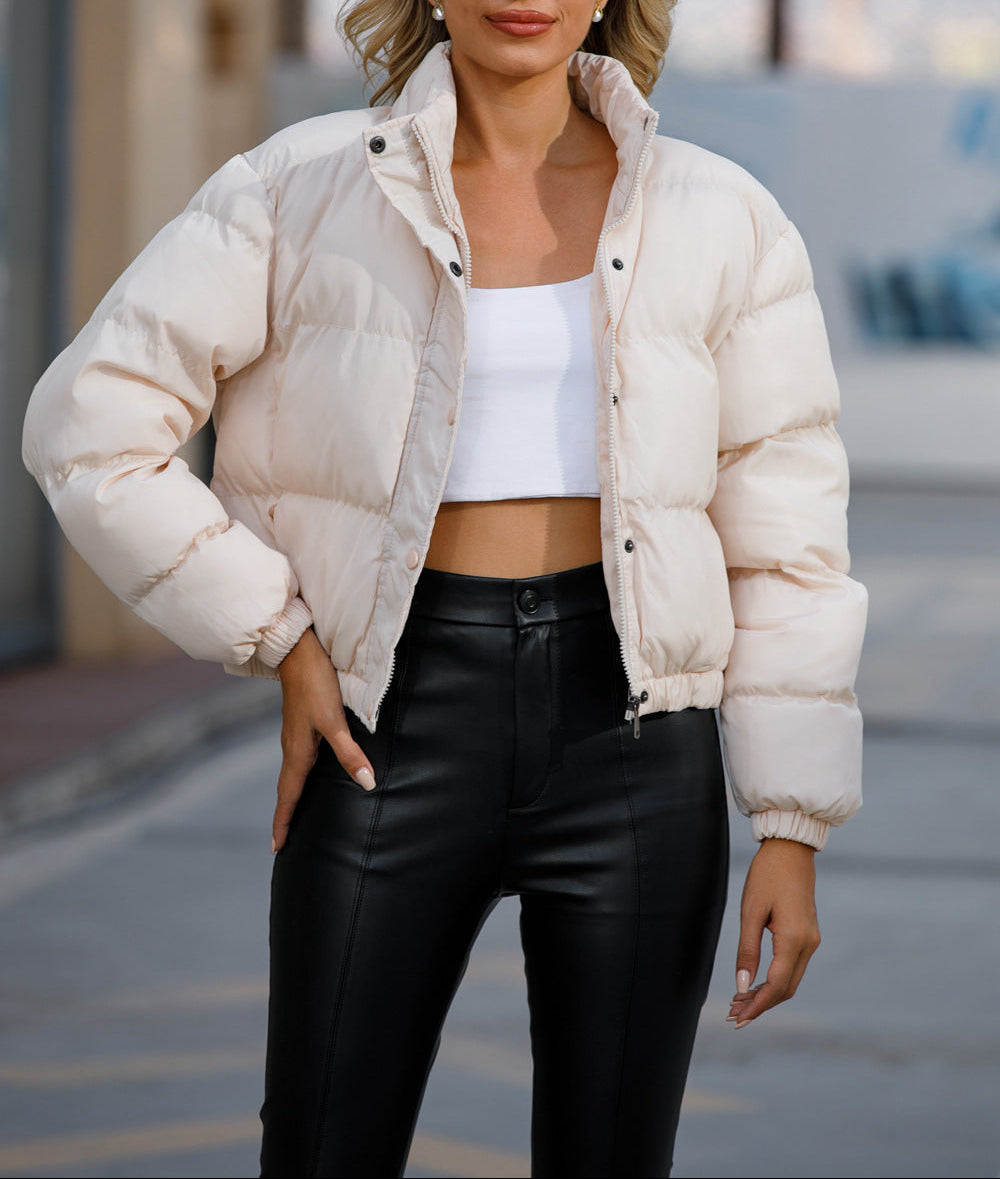 Women's Cropped Puffer Jacket Oversized Stand Collar