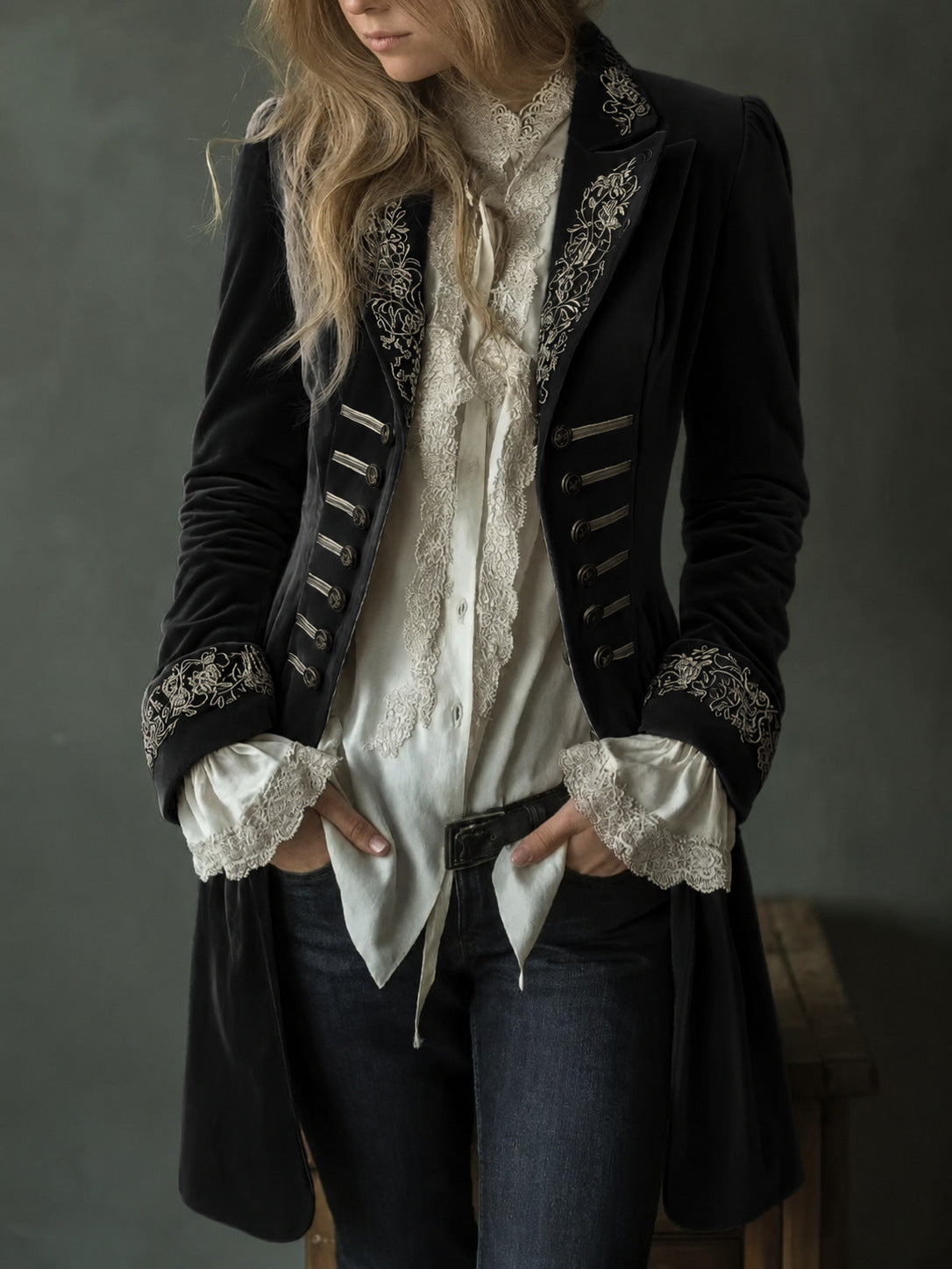 Women's Embroidered Velvet Blazer Vintage Jacket
