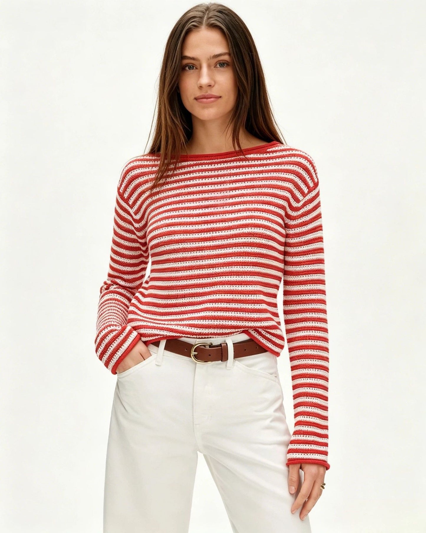 Striped Knit Sweater Round Neck Loose Pullover