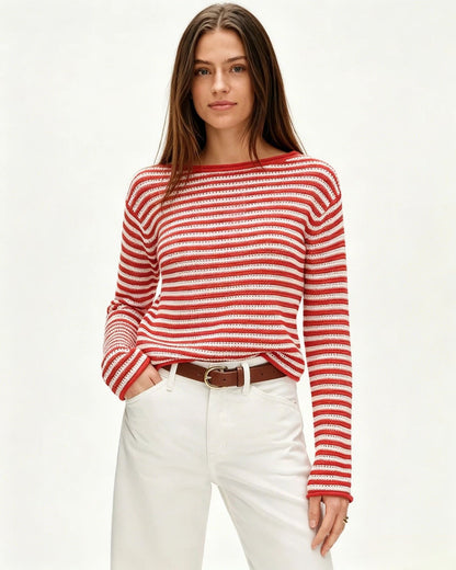 Striped Knit Sweater Round Neck Loose Pullover