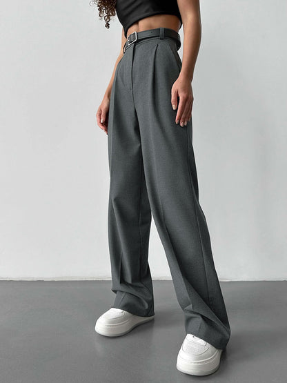 Women's High Waist Pleated Straight Leg Tailored Pants