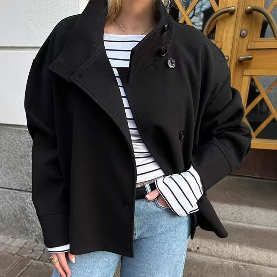 Women's Oversized Wool Blend Stand Collar Jacket