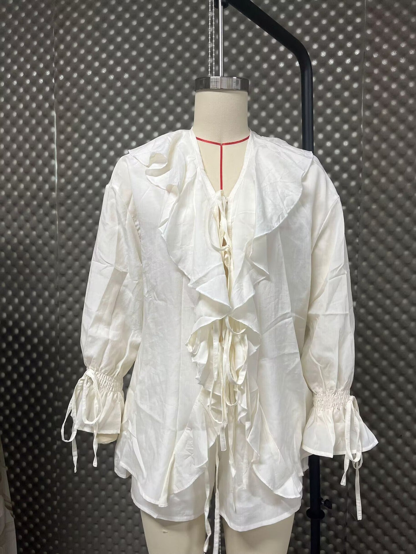 Women's Ruffle Lyocell Shirt Shorts Two Piece Set