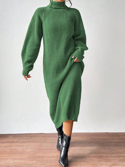 Ribbed Turtleneck Maxi Sweater Dress