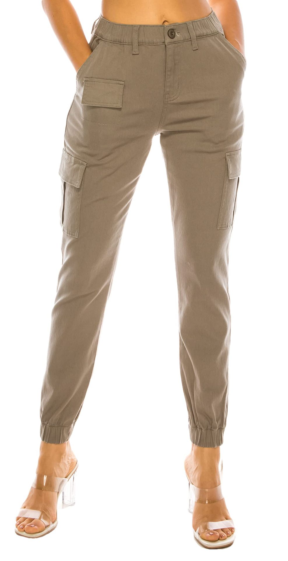 Womens High Waist Cargo Joggers Elastic Waist Pocket Pants