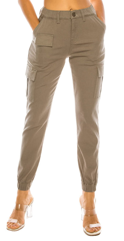 Womens High Waist Cargo Joggers Elastic Waist Pocket Pants