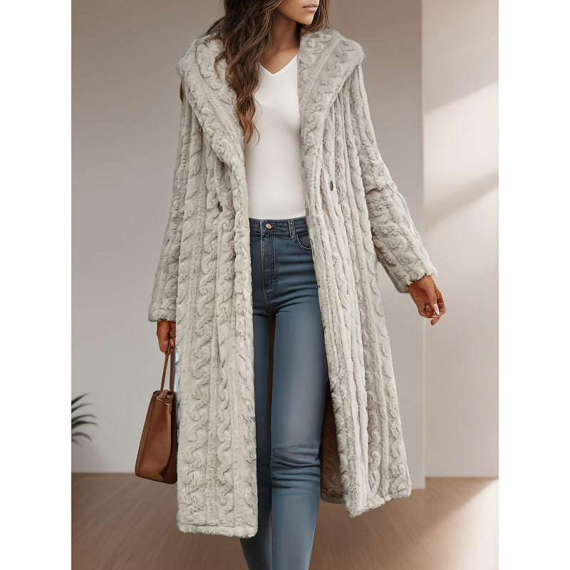 Hooded Long Coat Button Front Knit Outerwear Jacket