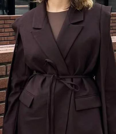 Women's Striped Belted Blazer Casual Lapel Short Jacket
