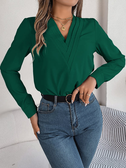 Elegant Layered V-Neck Long Sleeve Blouse – 2025 Fall/Winter