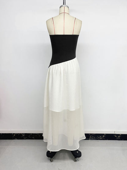 Color Block Strapless Maxi Dress Bow Detail Y2K Summer