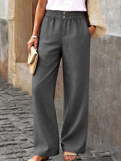 Women's Casual Straight Leg Pants Elastic Waist Pockets
