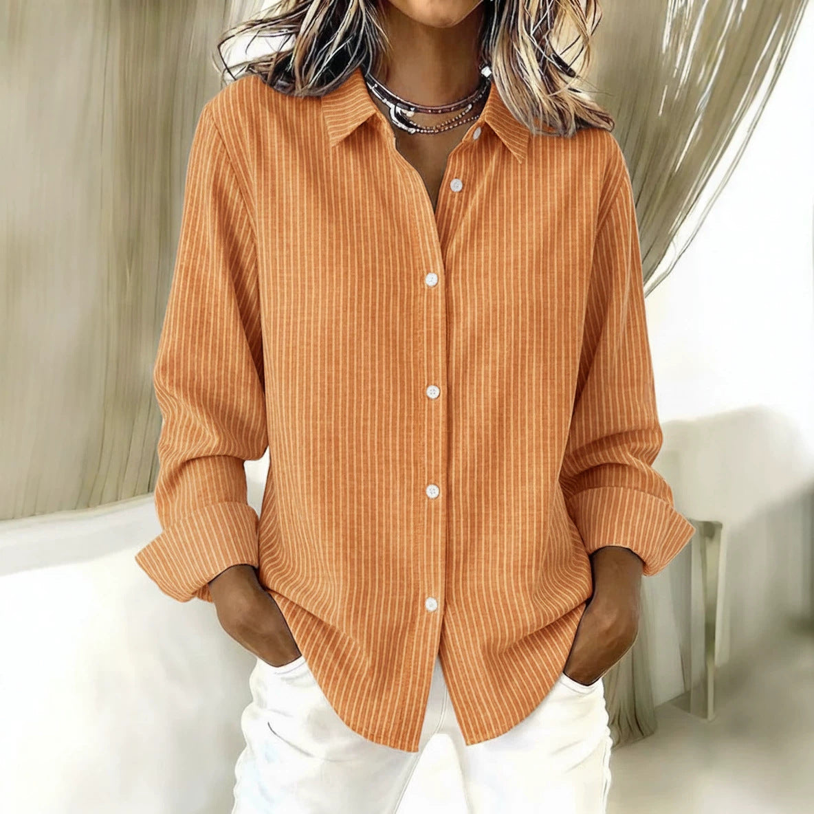 Striped Button Down Shirt Relaxed Long Sleeve Blouse