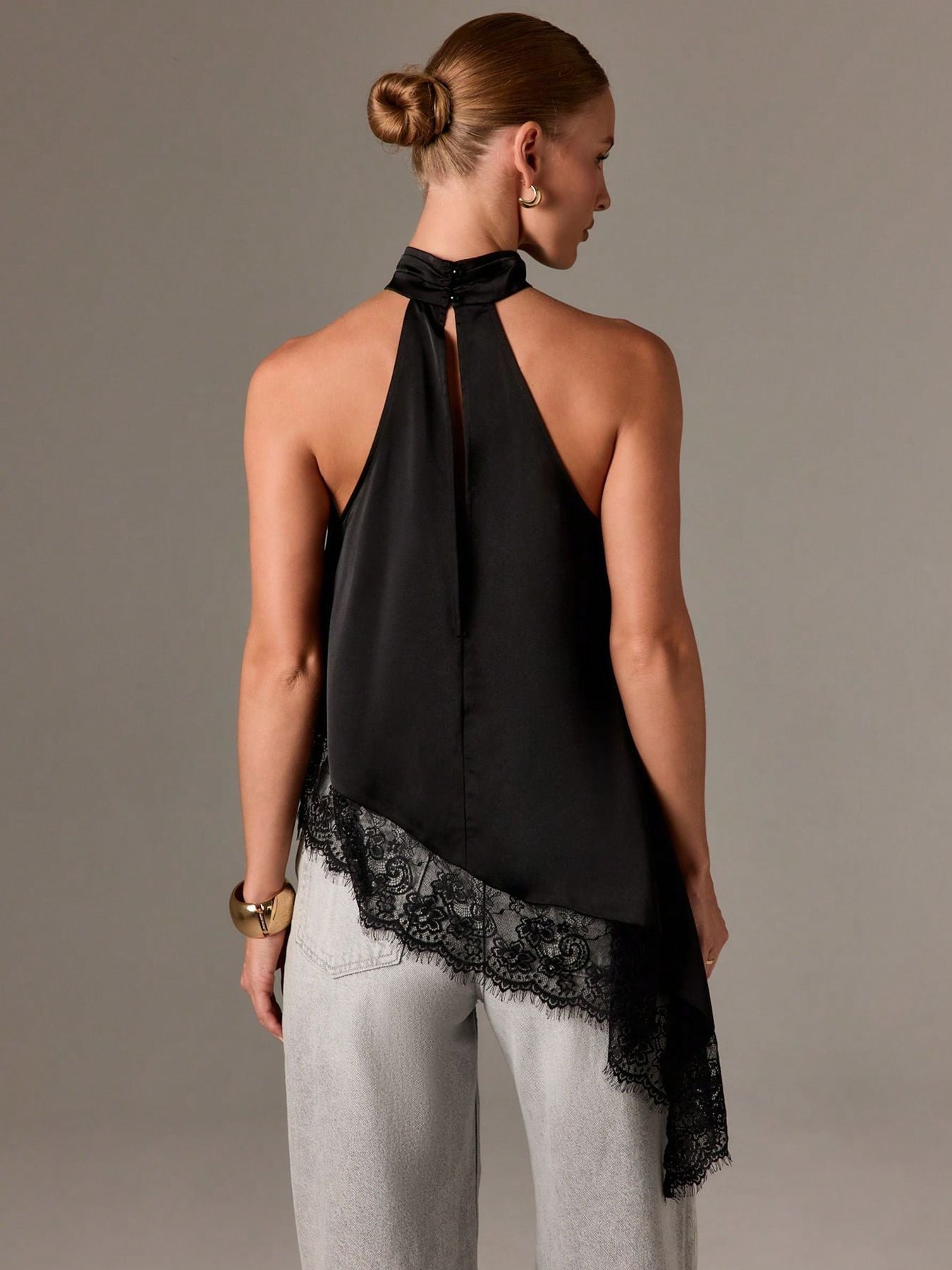 Satin Lace Trim Halter Tank Sleeveless Summer Top