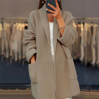 Women's Chunky Knit Oversized Long Cardigan with Pockets