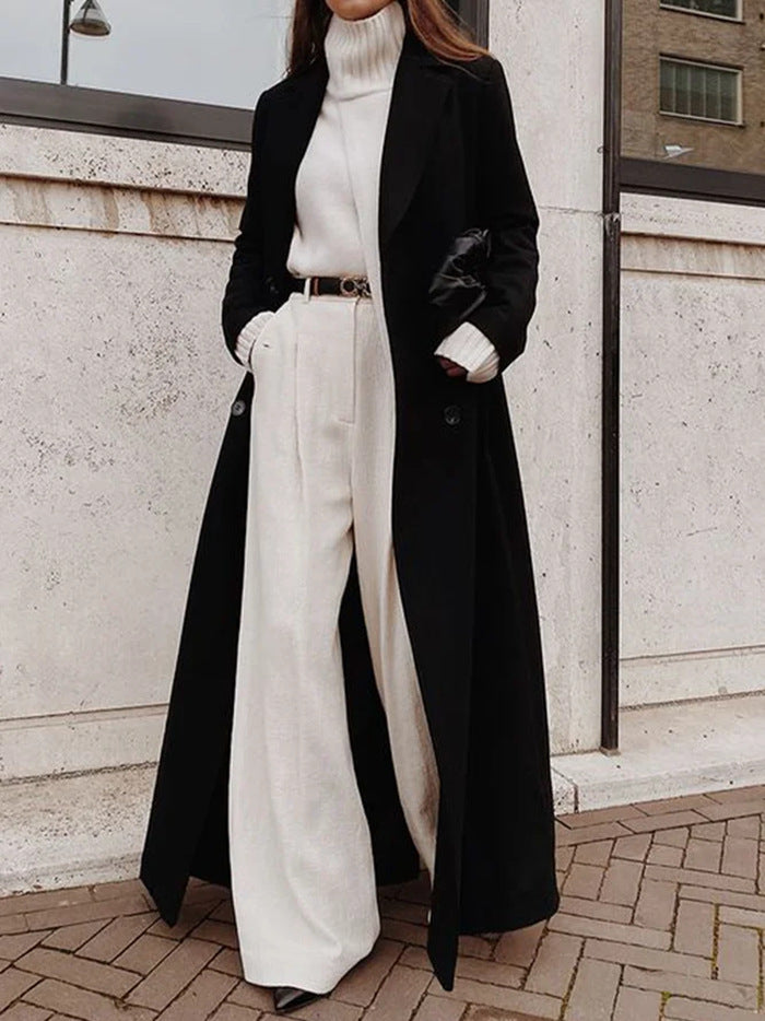 Women's Long A-Line Coat V-Neck Winter Overcoat