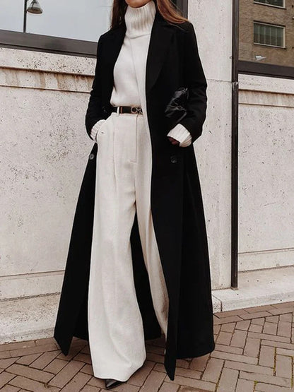 Women's Long A-Line Coat V-Neck Winter Overcoat