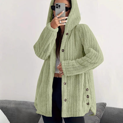 Women's Oversized Hooded Fleece Button Front Jacket