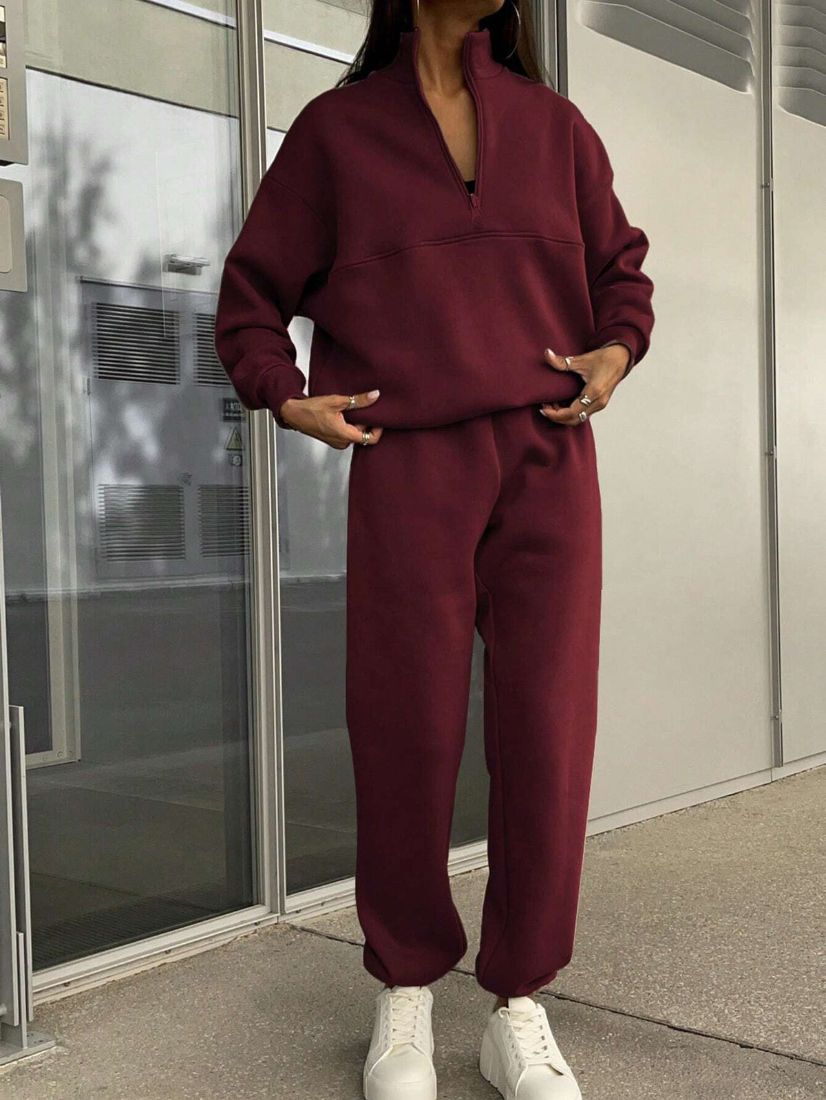Women's Old Money Half Zip Sweatshirt Jogger Set