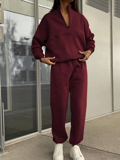 Women's Old Money Half Zip Sweatshirt Jogger Set