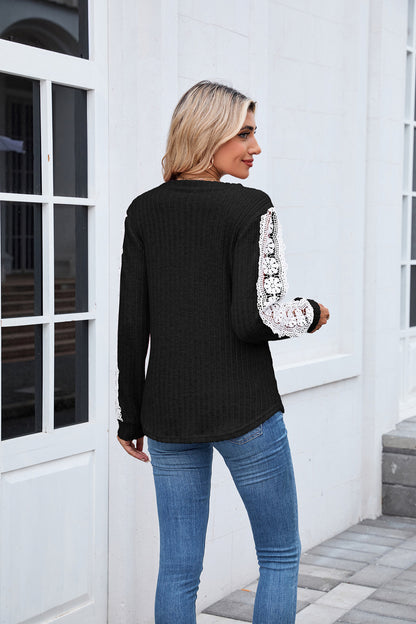 Women's V Neck Lace Long Sleeve Tunic Top