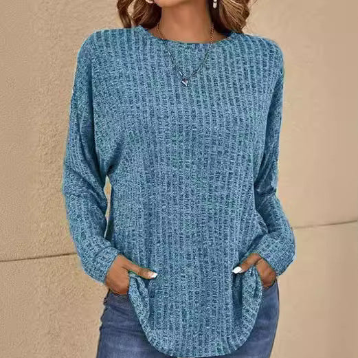 Women's Ribbed Knit Crew Neck Long Sleeve Sweater Top