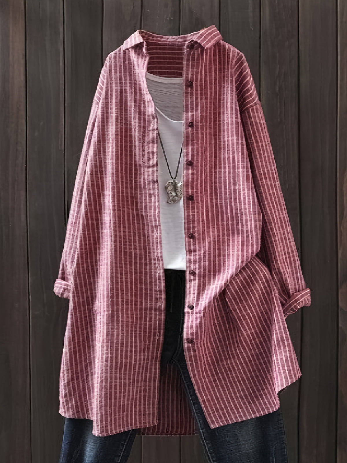 Women's Oversized Striped Cotton Linen Long Sleeve Shirt
